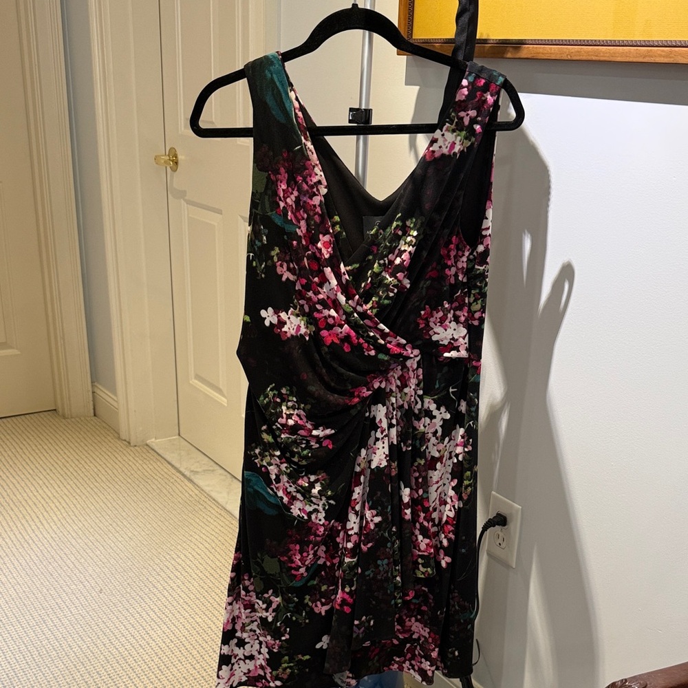 Adrianna Papell Sleevless Floral Dress - Black, Pink, Green